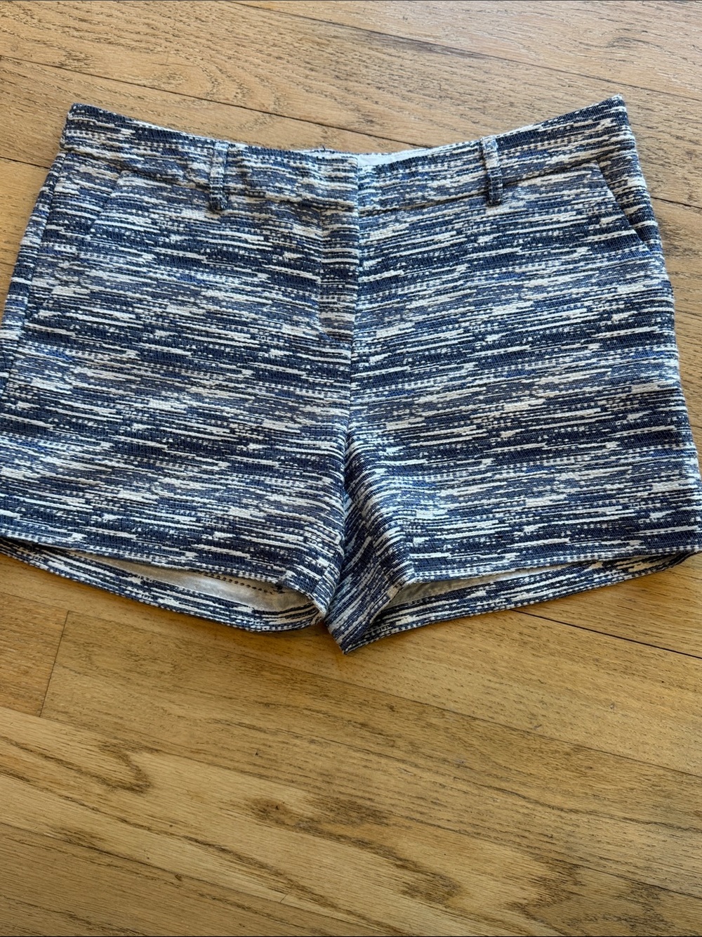 Katherine Barclay Navy & White Patterned High-Waist Shorts, size 10